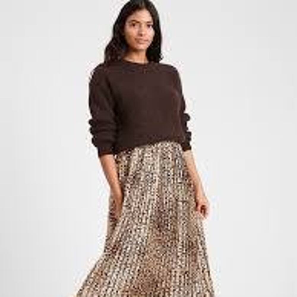 Banana Republic Leopard Print Pleated Midi Skirt - Size S - Effortless Chic - Picture 2 of 7